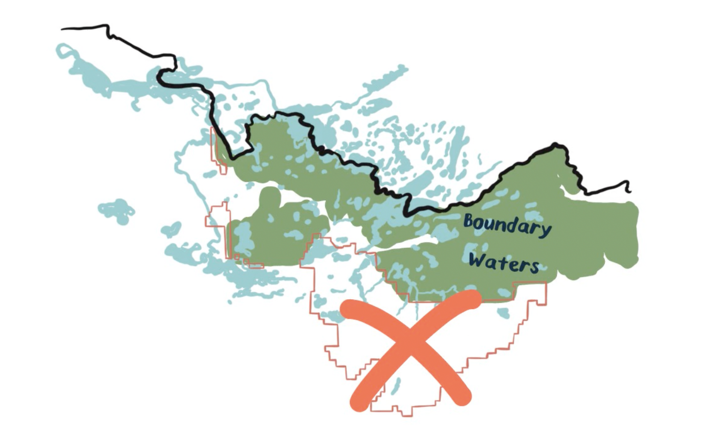 Map of Boundary waters with an X