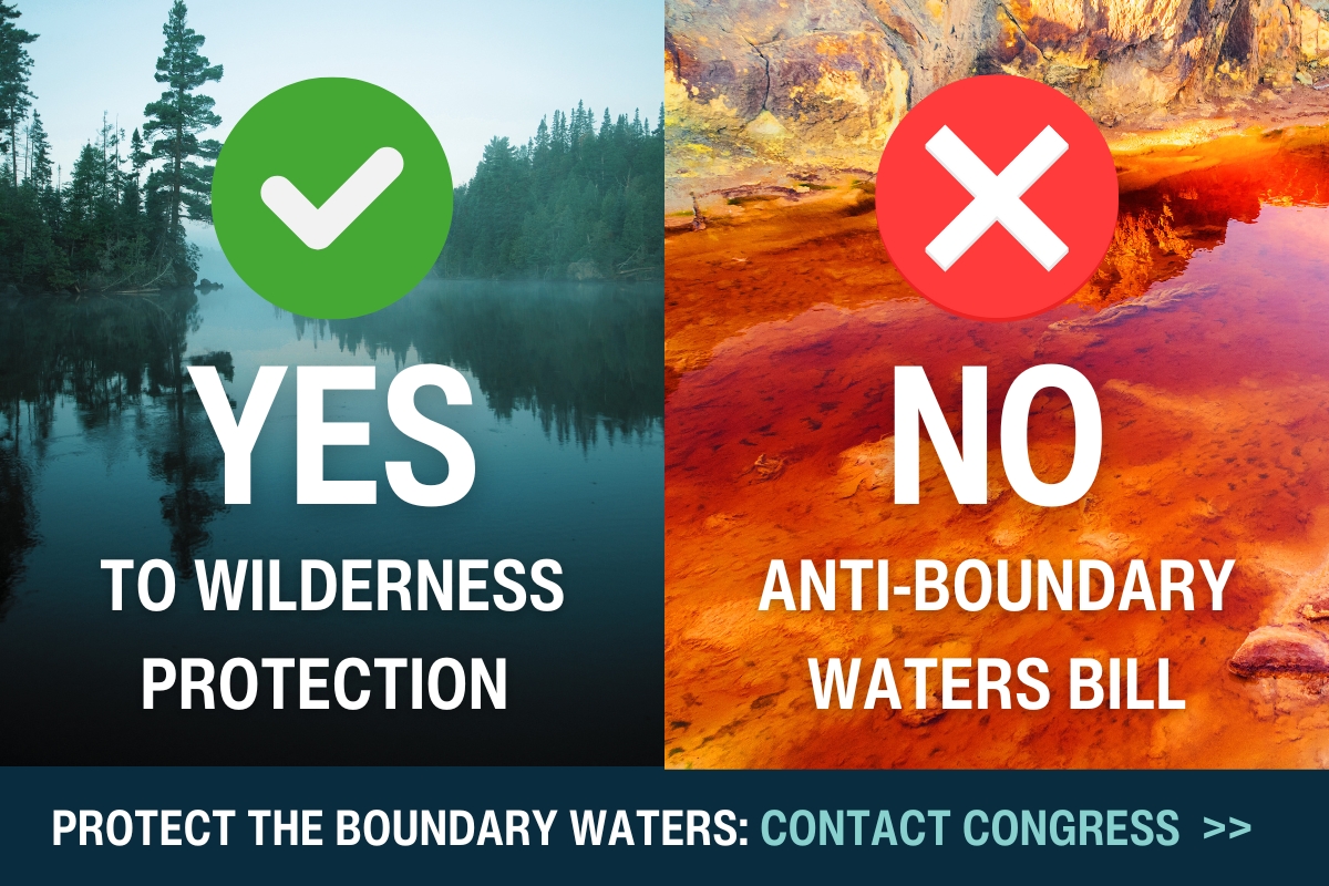 "yes to permanent protection" over wilderness photo "no to anti-boundary waters bill" over pollution