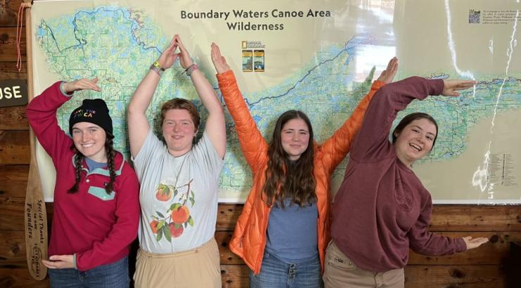 Hudson Bay Girls spelling out BWCA with their bodies