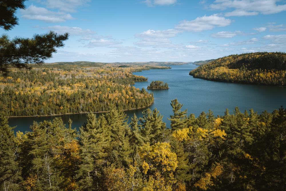 Fall colors looking over wilderness lake 