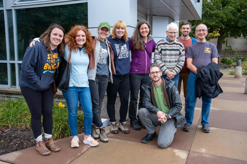 A photo of the 9 Campaign staff and volunteers who delivered postcards to Senators Klobuchar and Smith's offices